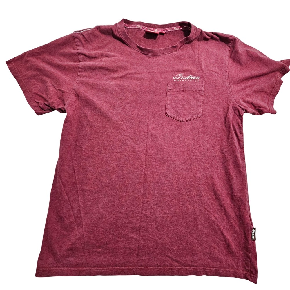 Indian Motorcycle Pocket T-Shirt Mens L Burgundy Red Distressed Graphic P832290*
